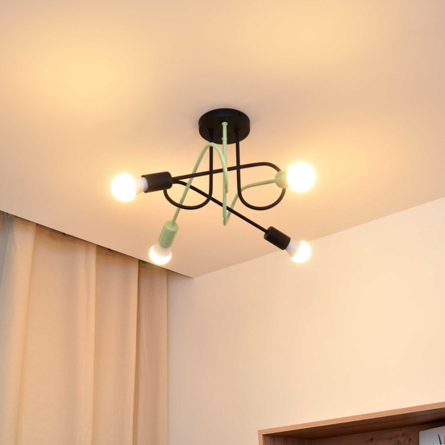 Πλαφονιέρα οροφής OXFORD 4xE27/15W/230V μαύρο/πράσινο