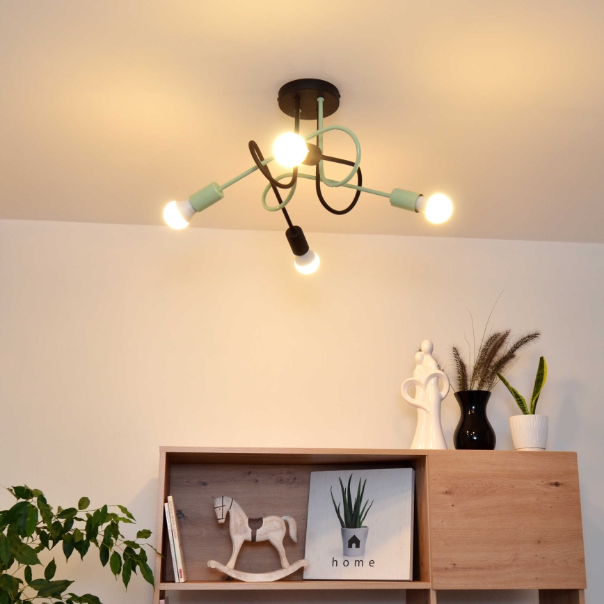 Πλαφονιέρα οροφής OXFORD 4xE27/15W/230V μαύρο/πράσινο