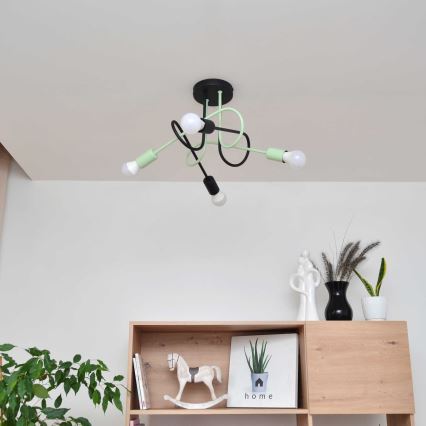 Πλαφονιέρα οροφής OXFORD 4xE27/15W/230V μαύρο/πράσινο