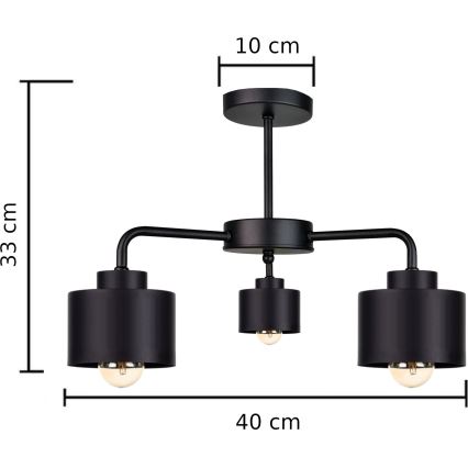 Πλαφονιέρα οροφής SIMPLY BLACK 3xE27/60W/230V