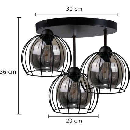 Πλαφονιέρα οροφής SOLO BLACK 3xE27/60W/230V διάμετρος 30 cm