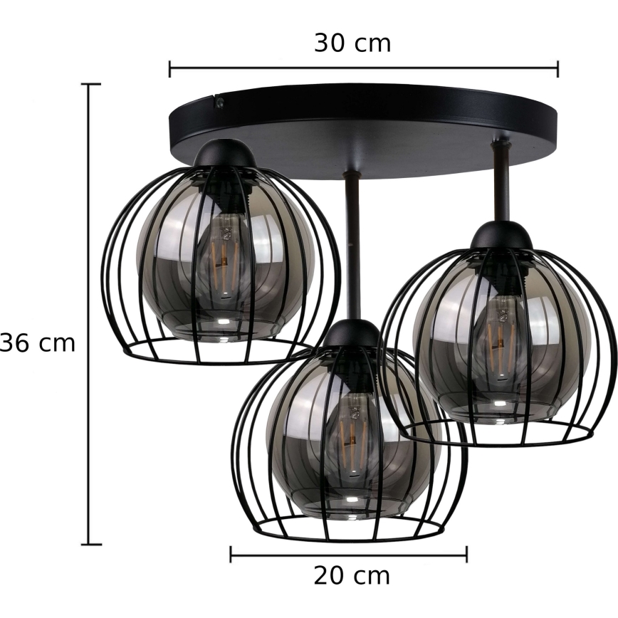 Πλαφονιέρα οροφής SOLO BLACK 3xE27/60W/230V διάμετρος 30 cm