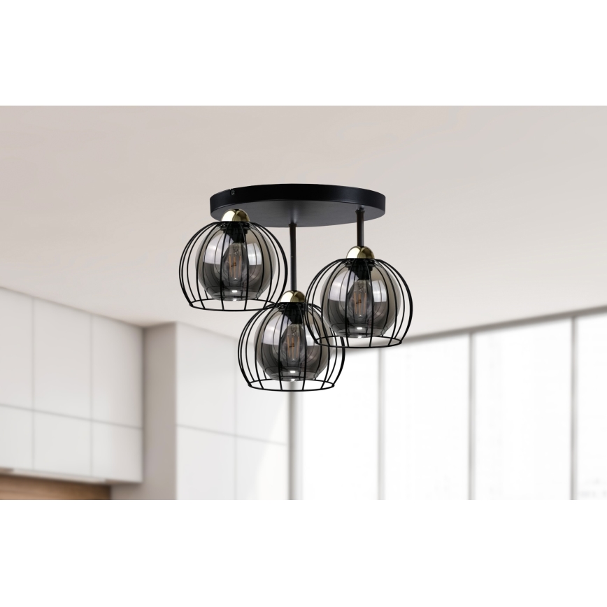 Πλαφονιέρα οροφής SOLO BLACK 3xE27/60W/230V διάμετρος 30 cm μαύρο/χρυσό