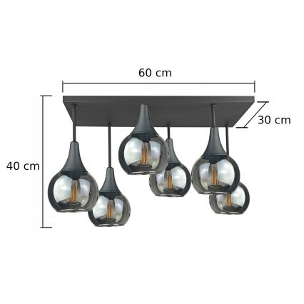 Πλαφονιέρα οροφής SOMA 6xE27/60W/230V μαύρο/φιμέ μαύρο
