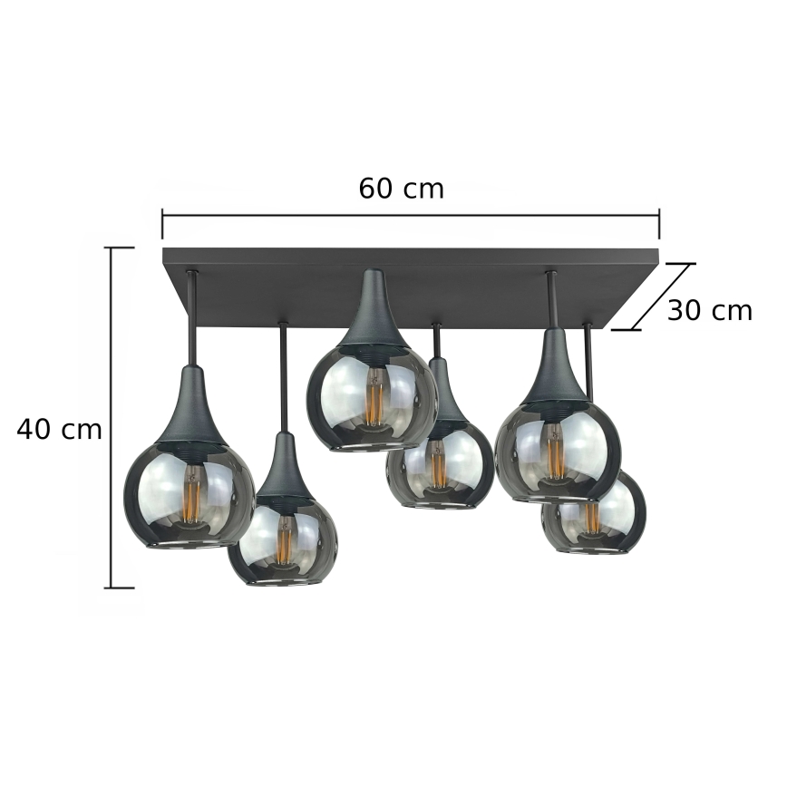 Πλαφονιέρα οροφής SOMA 6xE27/60W/230V μαύρο/φιμέ μαύρο