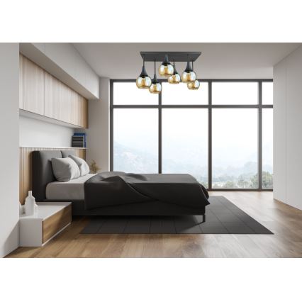Πλαφονιέρα οροφής SOMA 6xE27/60W/230V μαύρο/φιμέ μπεζ