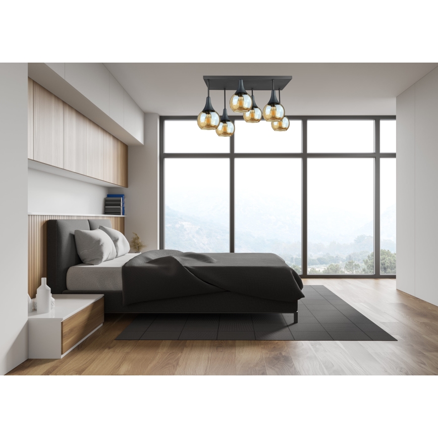 Πλαφονιέρα οροφής SOMA 6xE27/60W/230V μαύρο/φιμέ μπεζ