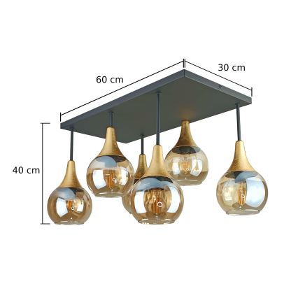 Πλαφονιέρα οροφής SOMA 6xE27/60W/230V μαύρο/χρυσό/φιμέ μπεζ
