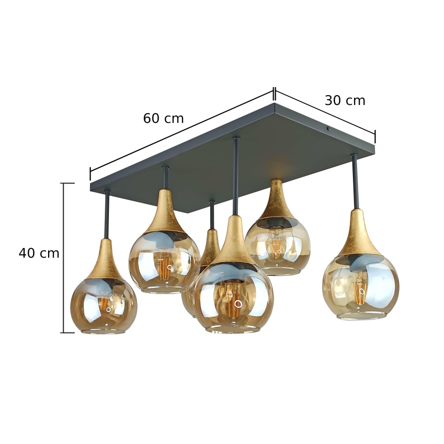 Πλαφονιέρα οροφής SOMA 6xE27/60W/230V μαύρο/χρυσό/φιμέ μπεζ