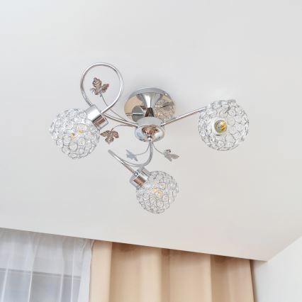 Πλαφονιέρα οροφής SOPHIA 3xE27/15W/230V γυαλιστερό χρώμιο/διαφανής