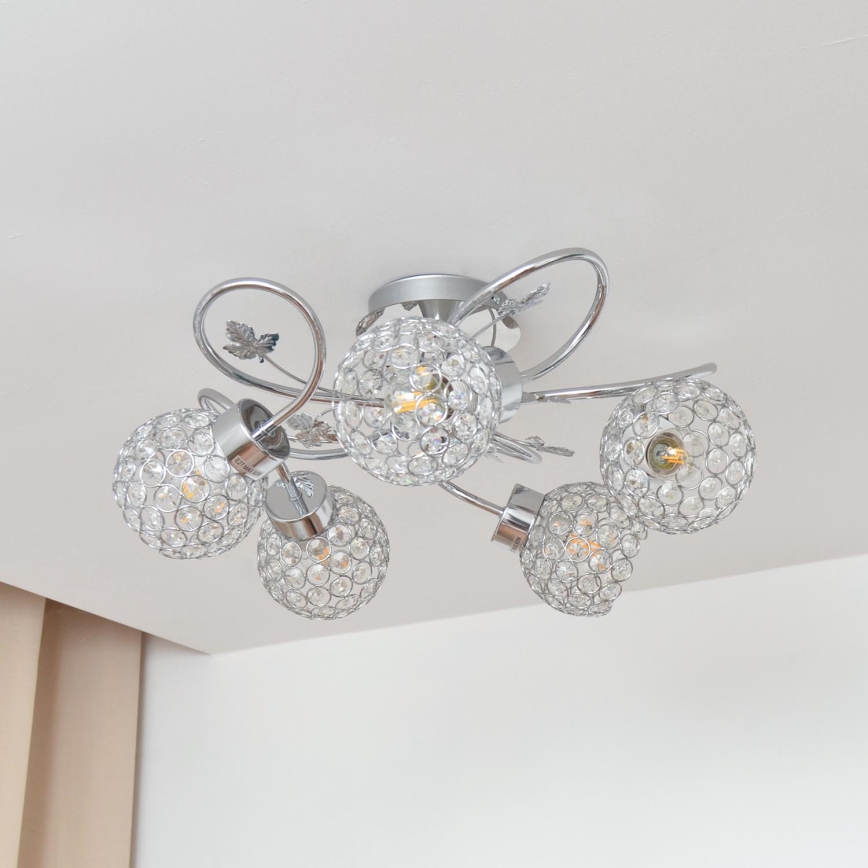 Πλαφονιέρα οροφής SOPHIA 5xE27/15W/230V γυαλιστερό χρώμιο/διαφανής