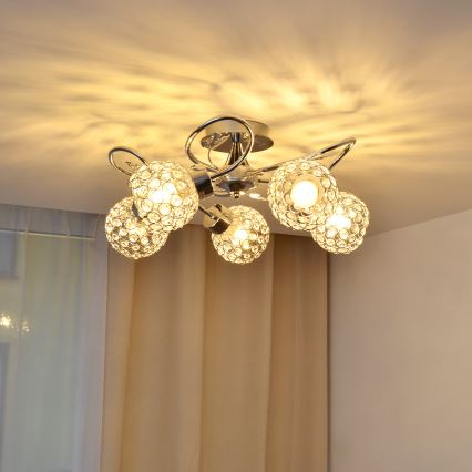 Πλαφονιέρα οροφής SOPHIA 5xE27/15W/230V γυαλιστερό χρώμιο/διαφανής