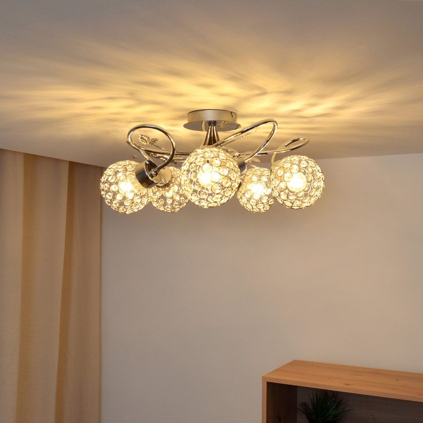 Πλαφονιέρα οροφής SOPHIA 5xE27/15W/230V γυαλιστερό χρώμιο/διαφανής