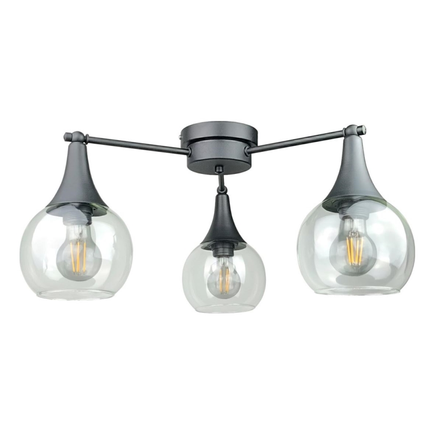 Πλαφονιέρα οροφής STAR 3xE27/60W/230V μαύρο/διαφανής