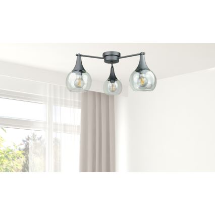 Πλαφονιέρα οροφής STAR 3xE27/60W/230V μαύρο/διαφανής