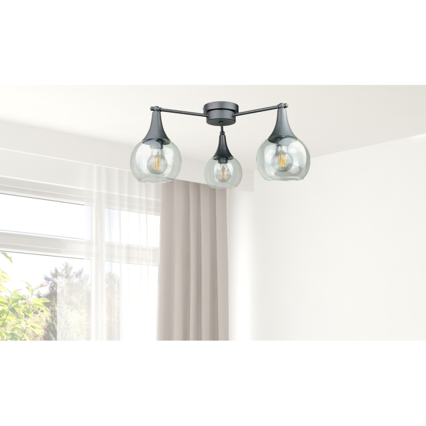 Πλαφονιέρα οροφής STAR 3xE27/60W/230V μαύρο/διαφανής