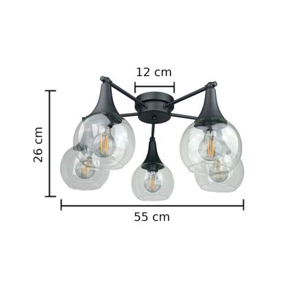 Πλαφονιέρα οροφής STAR 5xE27/60W/230V μαύρο/διαφανής