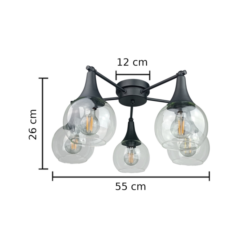 Πλαφονιέρα οροφής STAR 5xE27/60W/230V μαύρο/διαφανής