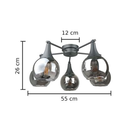 Πλαφονιέρα οροφής STAR 5xE27/60W/230V μαύρο/φιμέ μαύρο