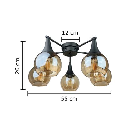 Πλαφονιέρα οροφής STAR 5xE27/60W/230V μαύρο/φιμέ μπεζ