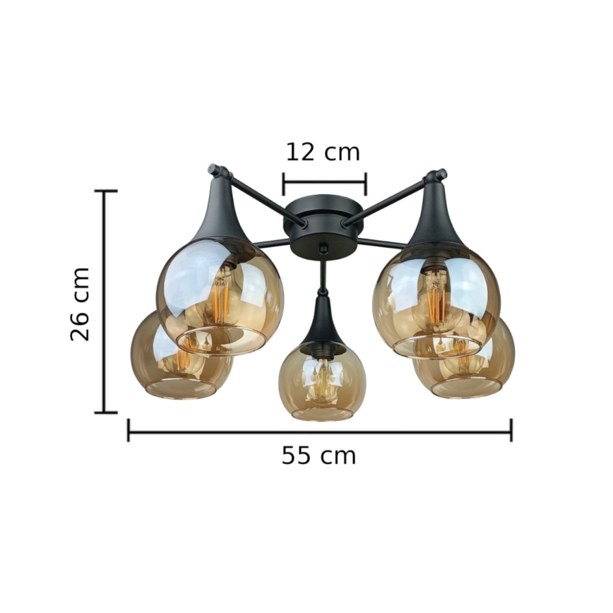 Πλαφονιέρα οροφής STAR 5xE27/60W/230V μαύρο/φιμέ μπεζ