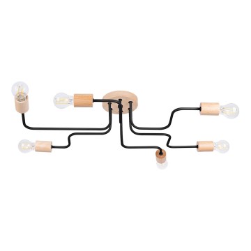 Πλαφονιέρα οροφής TIMBO 6xE27/15W/230V μαύρο/μπεζ/οξιά