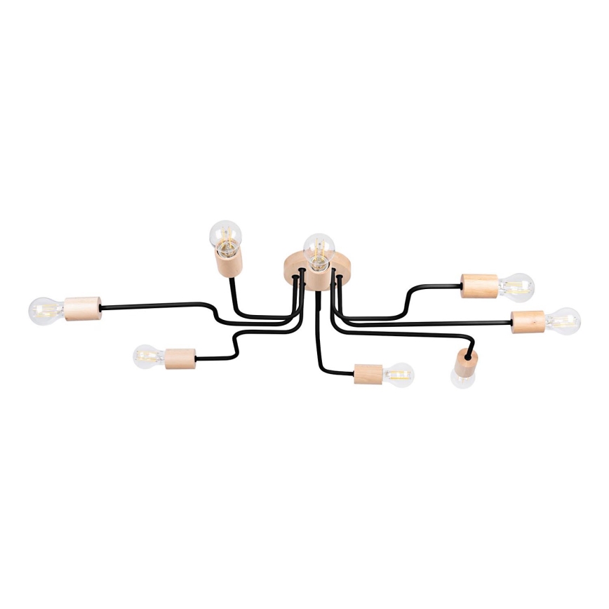 Πλαφονιέρα οροφής TIMBO 8xE27/15W/230V μαύρο/μπεζ/οξιά