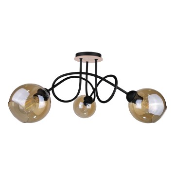 Πλαφονιέρα οροφής VENUS WOOD 3xE27/60W/230V μαύρο/φιμέ καφέ
