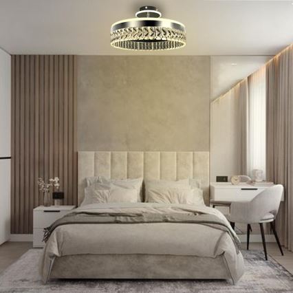 LED Dimming κρυστάλλινο πλαφονιέρα οροφής LED/75W/230V 3000-6500K ματ χρώμιο + τηλεχειριστήριο