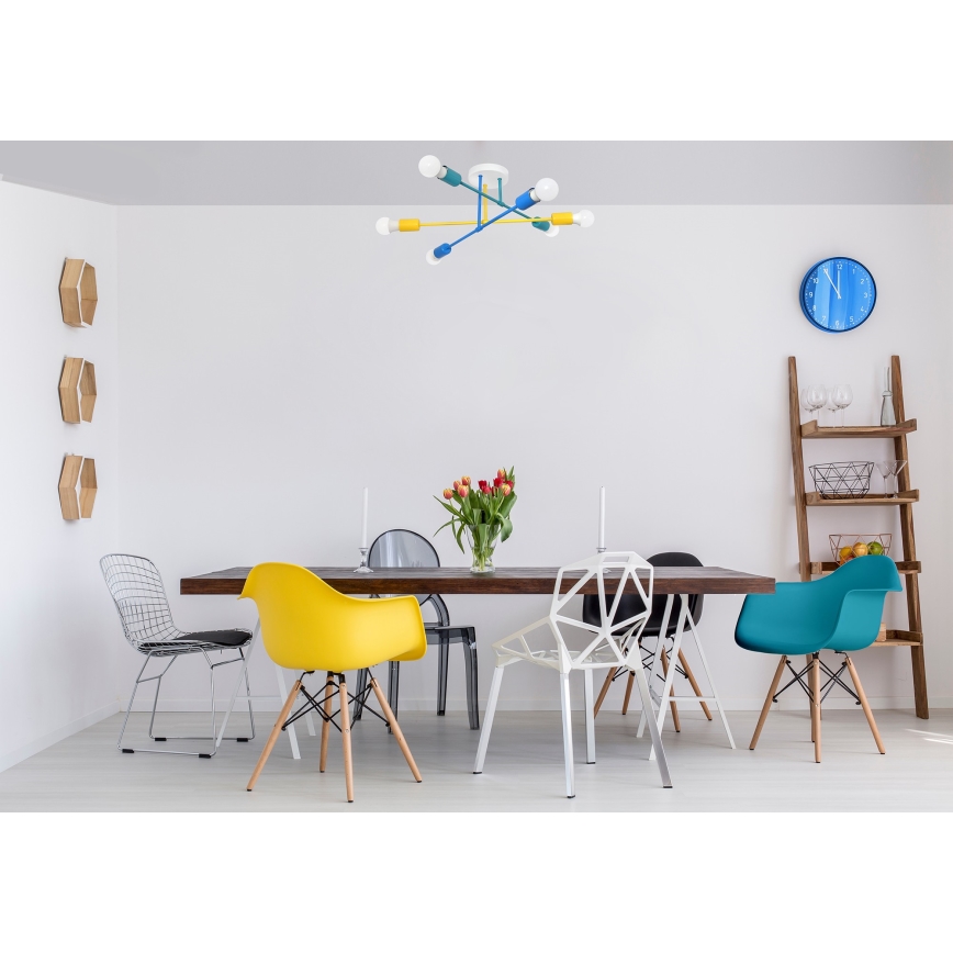 Πλαφονιέρα οροφής πολύφωτο CAMBRIDGE 6xE27/20W/230V μπλε/κίτρινο