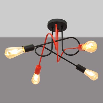 Πλαφονιέρα οροφής πολύφωτο OXFORD 4xE27/15W/230V μαύρο/κόκκινο