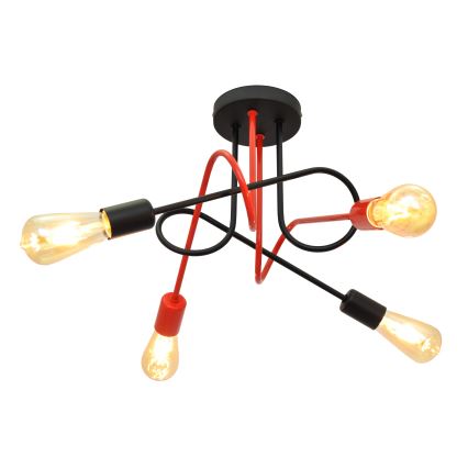 Πλαφονιέρα οροφής πολύφωτο OXFORD 4xE27/15W/230V μαύρο/κόκκινο