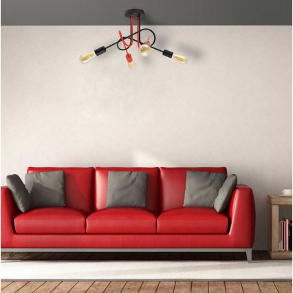 Πλαφονιέρα οροφής πολύφωτο OXFORD 4xE27/15W/230V μαύρο/κόκκινο