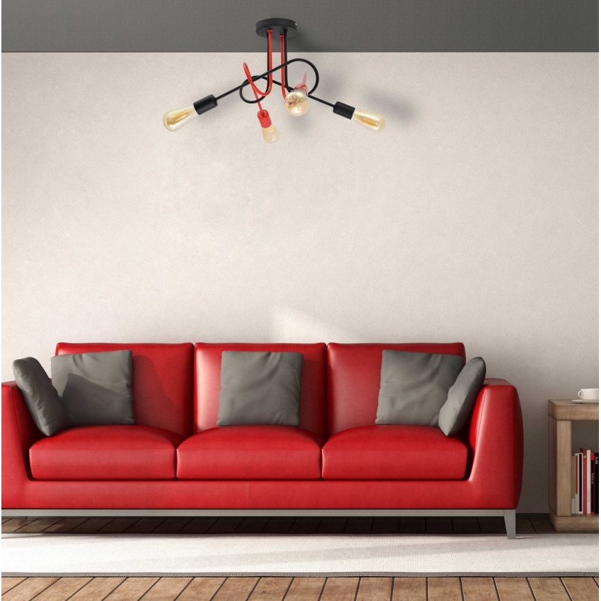 Πλαφονιέρα οροφής πολύφωτο OXFORD 4xE27/15W/230V μαύρο/κόκκινο