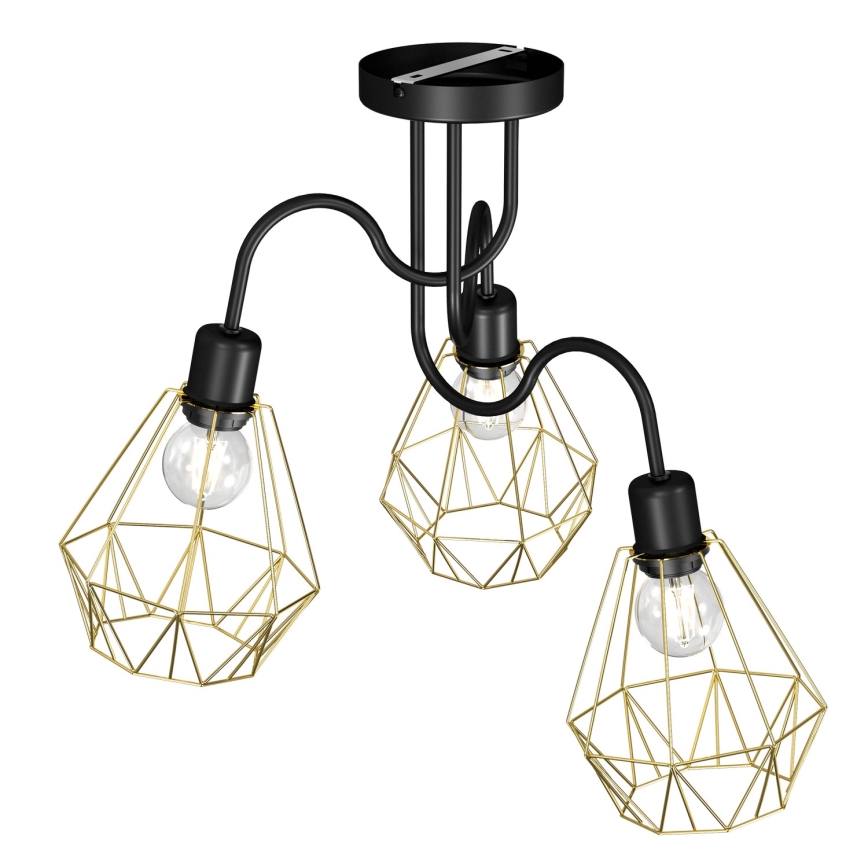 Πλαφονιέρα οροφής τρίφωτη BERGEN 3xE27/60W/230V μαύρο/χρυσό