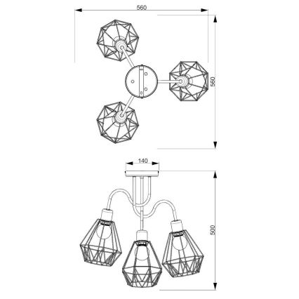 Πλαφονιέρα οροφής τρίφωτη BERGEN 3xE27/60W/230V μαύρο/χρυσό