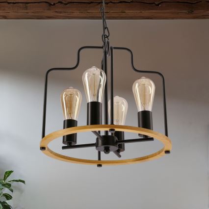 Πολυέλαιος με αλυσίδα DATUS, 4xE27/40W/230V, μαύρο/καφέ