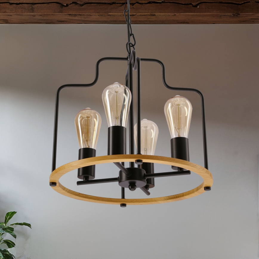 Πολυέλαιος με αλυσίδα DATUS, 4xE27/40W/230V, μαύρο/καφέ