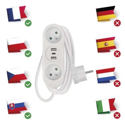 Πολύπριζο 2Z + 2x USB-A + USB-C 1,4 m