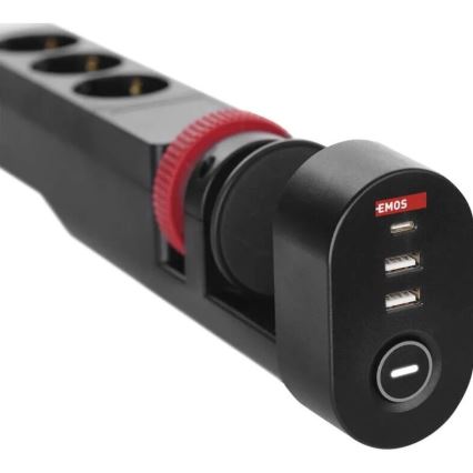 Πολύπριζο 3Z + 3xUSB 1,5m μαύρο