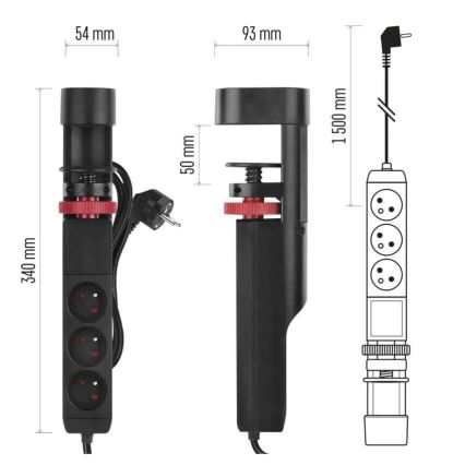 Πολύπριζο 3Z + 3xUSB 1,5m μαύρο