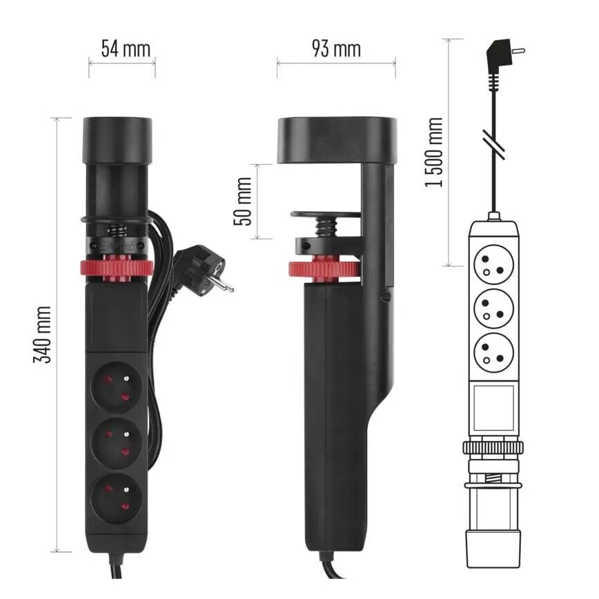 Πολύπριζο 3Z + 3xUSB 1,5m μαύρο