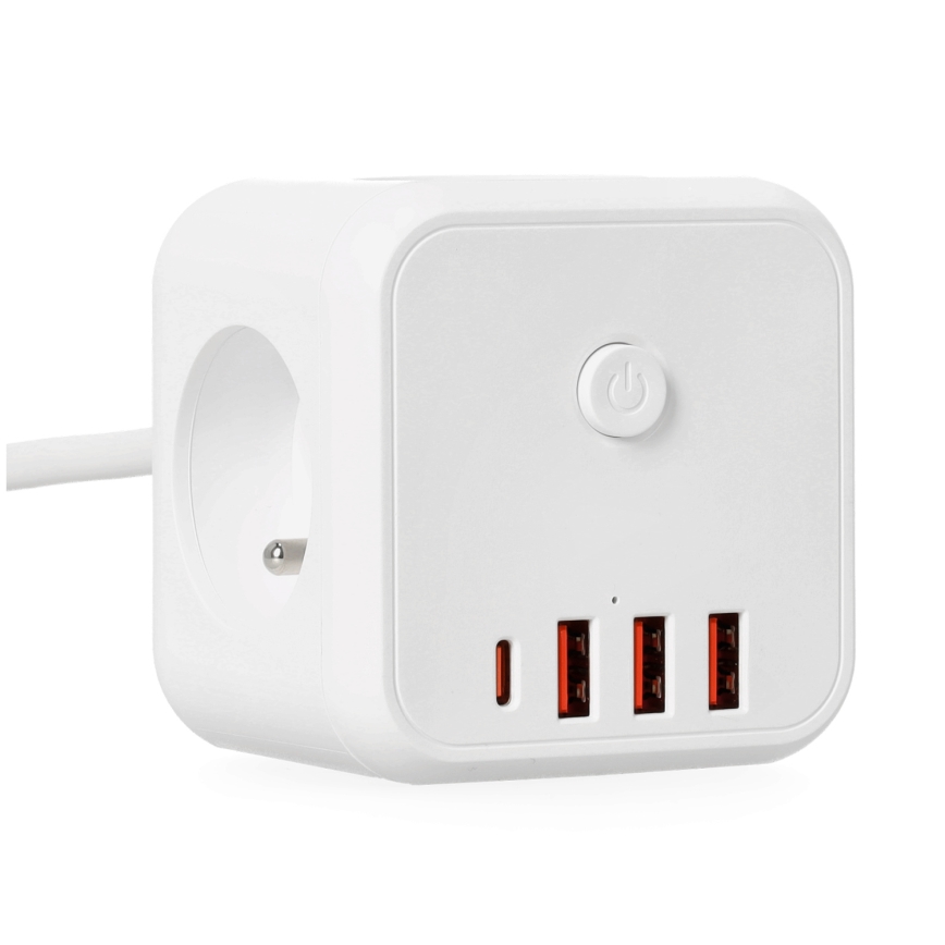 Πολύπριζο κύβος με διακόπτη LINEA 3x230V + 4xUSB A/C λευκό