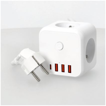 Πολύπριζο κύβος με διακόπτη LINEA 3x230V + 4xUSB A/C λευκό