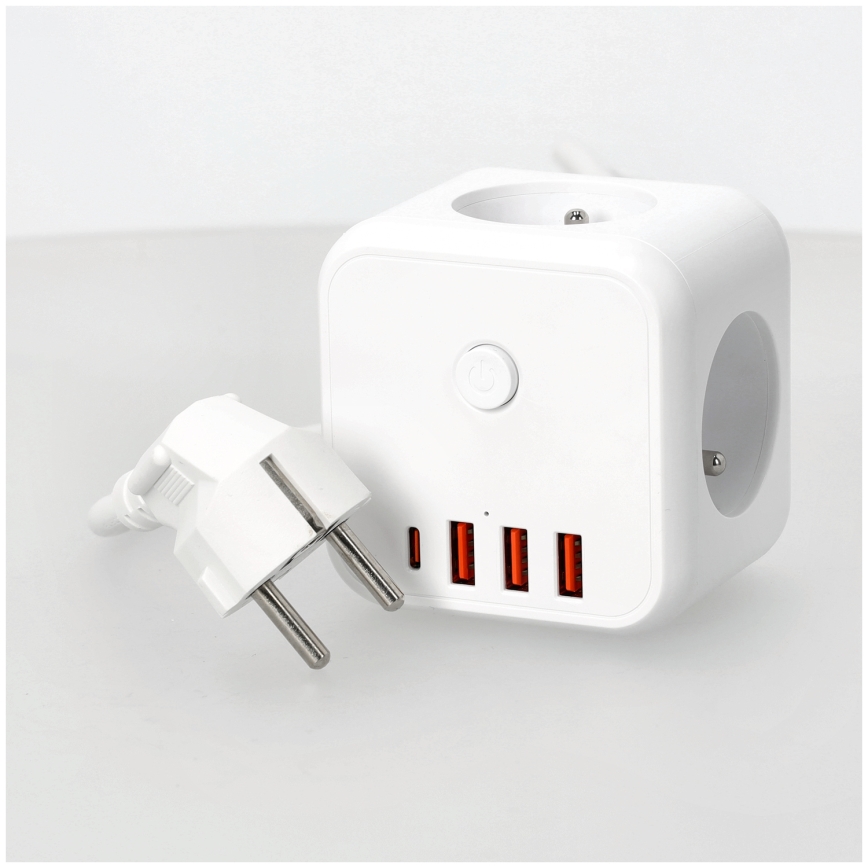 Πολύπριζο κύβος με διακόπτη LINEA 3x230V + 4xUSB A/C λευκό