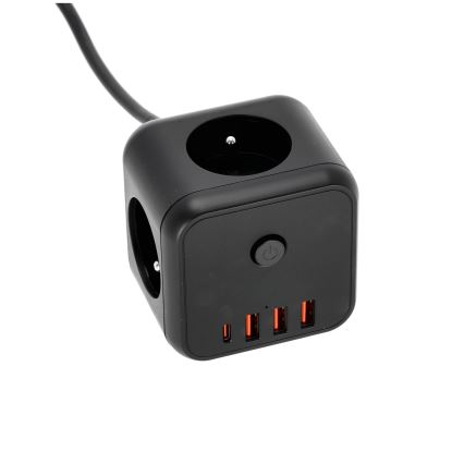 Πολύπριζο κύβος με διακόπτη LINEA 3x230V + 4xUSB A/C μαύρο
