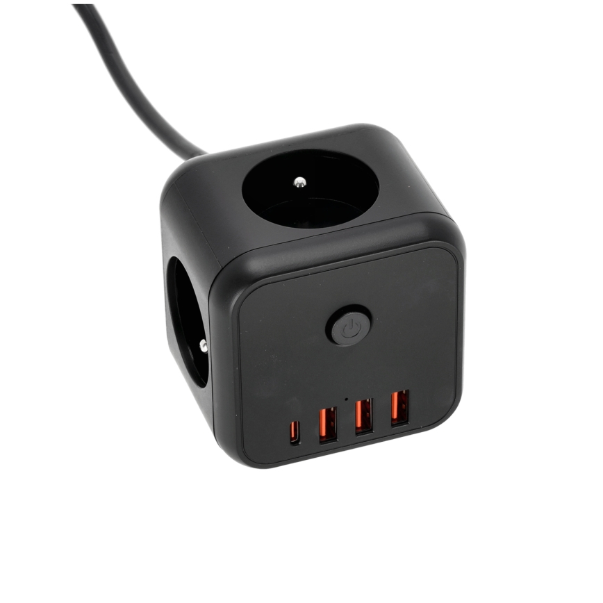 Πολύπριζο κύβος με διακόπτη LINEA 3x230V + 4xUSB A/C μαύρο