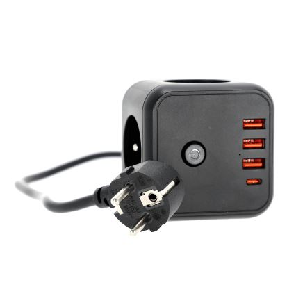 Πολύπριζο κύβος με διακόπτη LINEA 3x230V + 4xUSB A/C μαύρο