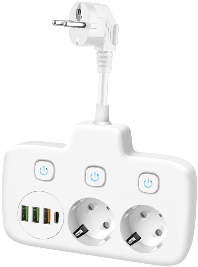 Πολύπριζο με διακόπτη LINEA 2x230V + 4xUSB A/C SCHUKO λευκό