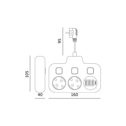 Πολύπριζο με διακόπτη LINEA 2x230V + 4xUSB A/C SCHUKO λευκό